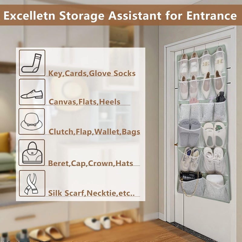 KANCNT 18 Pockets Over the Door Organizer with 4 Kind Pockets,Behind Door Shoes Rack,Back of Closet Storage Organization for Socks,Hat,Underwear,Luggage Packing,Hanging Holder Shelf in Home Dorm,Travel,Green - Image 5